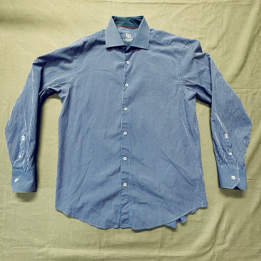 Bugatchi Uomo Blue Checkered Dress Shirt